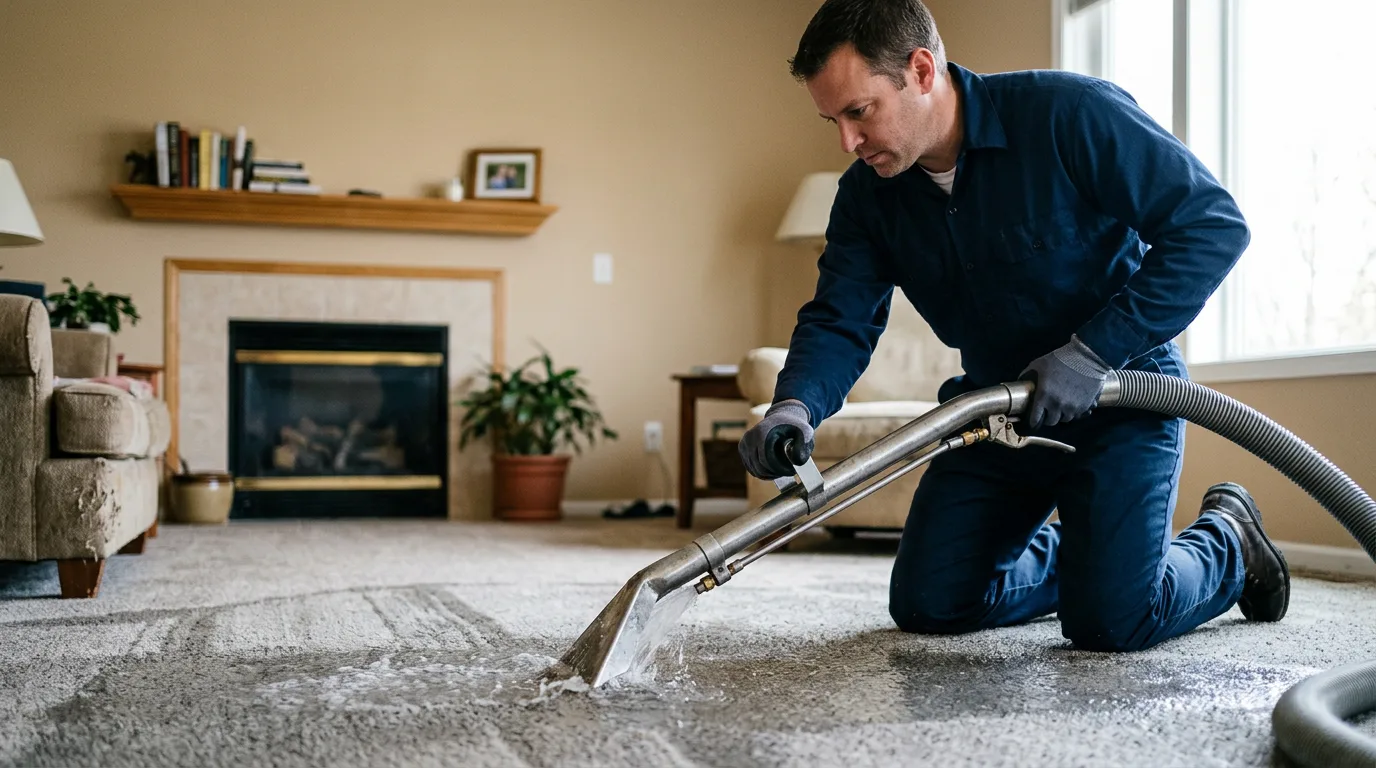 Water damage restoration technician working near Chili, WI